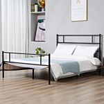 Homcom King Size Metal Bed Frame, Solid Bedstead Base With Headboard And Footboard, Metal Slat Support And Underbed Storage Space, Bedroom Furniture