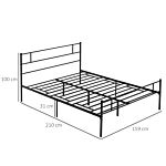 Homcom King Size Metal Bed Frame, Solid Bedstead Base With Headboard And Footboard, Metal Slat Support And Underbed Storage Space, Bedroom Furniture