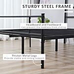 Homcom King Size Metal Bed Frame, Solid Bedstead Base With Headboard And Footboard, Metal Slat Support And Underbed Storage Space, Bedroom Furniture