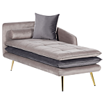Chaise Lounge Beige And Grey Velvet Left Hand Tufted Buttoned Thickly Padded With Cushions Left Hand Living Room Furniture Beliani