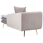 Chaise Lounge Beige And Grey Velvet Left Hand Tufted Buttoned Thickly Padded With Cushions Left Hand Living Room Furniture Beliani