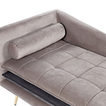 Chaise Lounge Beige And Grey Velvet Left Hand Tufted Buttoned Thickly Padded With Cushions Left Hand Living Room Furniture Beliani