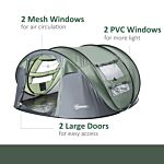 Outsunny 4-5 Person Pop-up Camping Tent Waterproof Family Tent W/ 2 Mesh Windows & Pvc Windows Portable Carry Bag For Outdoor Trip Dark Green