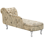 Chaise Lounge Beige Right Hand Polyester Fabric Buttoned Nailheads Stamp Print Beliani