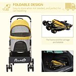 Pawhut Detachable Pet Stroller With Rain Cover, 3 In 1 Cat Dog Pushchair, Foldable Carrying Bag W/ Universal Wheels, Brake, Canopy, Basket