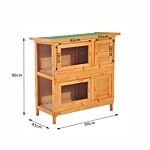 Pawhut 90cm 2 Tiers Rabbit Hutch Wooden Pet Cage W/ Run Bunny House