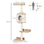 Pawhut Cat Tree For Indoor Cats Wall-mounted Cat Shelf Shelter Kitten Perch Climber Furniture W/ Condo Bed Scratching Post – Beige