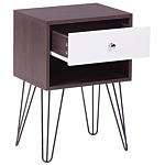 Bedside Table Nightstand Dark Wood With White 1 Drawer Manufactured Wood Modern Design Beliani