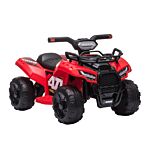 Homcom Kids Ride-on Four Wheeler Atv Car With Real Working Headlights, 6v Battery Powered Motorcycle For 18-36 Months, Red