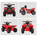 Homcom Kids Ride-on Four Wheeler Atv Car With Real Working Headlights, 6v Battery Powered Motorcycle For 18-36 Months, Red