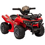 Homcom Kids Ride-on Four Wheeler Atv Car With Real Working Headlights, 6v Battery Powered Motorcycle For 18-36 Months, Red