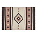 Klim Area Rug Beige And Brown Cotton 140 X 200 Cm Cut Shuttle Handwoven Floor Wall Rug Geometric Reversible Pattern Tassels Beliani