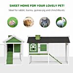 Pawhut Rabbit Hutch Wood Bunny Rabbit Cage For Outdoor Indoor With Pull Out Tray Run Box Ramp Asphalt Roof For Small Animals Green