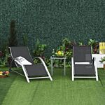 Outsunny 3 Pieces Lounge Chair Set Garden Outdoor Recliner Sunbathing Chair With Table, Black