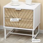 Homcom Modern Bedside Table With 2 Drawers And Metal Frame, Sofa Side Table For Bedroom Living Room, White And Oak