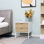 Homcom Modern Bedside Table With 2 Drawers And Metal Frame, Sofa Side Table For Bedroom Living Room, White And Oak