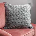 Diamond Pattern Grey Velvet Cushion - Feather Filled