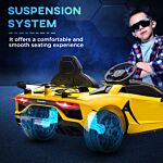 Homcom Lamborghini Licensed 12v Kids Electric Car W/ Butterfly Doors, Easy Transport Remote, Music, Horn, Suspension - Yellow