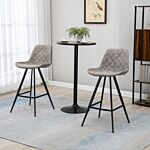 Homcom Set Of 2 Bar Stools Vintage Microfiber Cloth Tub Seats Padded Comfortable Steel Frame Footrest Quilted Home Bar Cafe Kitchen Chair Stylish Grey