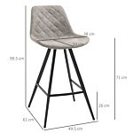 Homcom Set Of 2 Bar Stools Vintage Microfiber Cloth Tub Seats Padded Comfortable Steel Frame Footrest Quilted Home Bar Cafe Kitchen Chair Stylish Grey