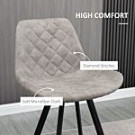 Homcom Set Of 2 Bar Stools Vintage Microfiber Cloth Tub Seats Padded Comfortable Steel Frame Footrest Quilted Home Bar Cafe Kitchen Chair Stylish Grey