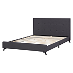 Bed Frame Dark Grey Upholstery 160 X 200 Cm Eu King Size 5ft3 Tufted Headboard Rubberwood Legs Slatted Frame Modern Design Beliani