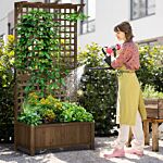 Outsunny Wood Planter With Trellis For Vine Climbing, Raised Garden Bed, Privacy Screen For Backyard, Patio, Deck, Coffee