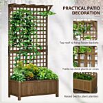 Outsunny Wood Planter With Trellis For Vine Climbing, Raised Garden Bed, Privacy Screen For Backyard, Patio, Deck, Coffee