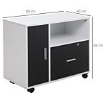 Homcom Filing Cabinet With Lockable Drawer, Mobile File Cabinet With 4 Wheels And Shelf, Printer Stand For Hanging A4 And Letter Sized Files, Home Office, Black And White
