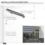 Outsunny 3 X 2.5m Garden Patio Manual Awning Retractable Canopy Sun Shade Shelter With Fittings And Crank Handle Grey