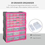 Durhand 39 Drawer Storage Cabinets, 38lx16dx47.5h Cm, Plastic-rose Red