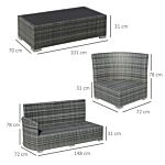 Outsunny 5-seater Outdoor Pe Rattan Sofa Set, Patio Wicker Sectional Conversation Aluminium Frame Corner Sofa Set W/ Padded Cushion, Mixed Grey