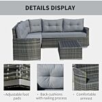 Outsunny 5-seater Outdoor Pe Rattan Sofa Set, Patio Wicker Sectional Conversation Aluminium Frame Corner Sofa Set W/ Padded Cushion, Mixed Grey