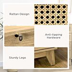 Homcom Storage Cabinet, 4-drawer Unit With Rattan Element For Bedroom, Living Room, 80cmx35cmx95cm, Wood Effect