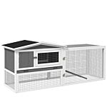 Pawhut Rabbit Hutch And Run Outdoor Bunny Cage Wooden Guinea Pig Hide House With Sliding Tray, Hay Rack, Ramp, 156 X 58 X 68cm, Grey