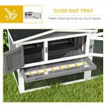 Pawhut Rabbit Hutch And Run Outdoor Bunny Cage Wooden Guinea Pig Hide House With Sliding Tray, Hay Rack, Ramp, 156 X 58 X 68cm, Grey