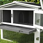 Pawhut Rabbit Hutch And Run Outdoor Bunny Cage Wooden Guinea Pig Hide House With Sliding Tray, Hay Rack, Ramp, 156 X 58 X 68cm, Grey