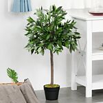 Outsunny Set Of 2 Artificial Topiary Bay Laurel Ball Trees Decorative Plant With Nursery Pot For Indoor Outdoor Décor, 90cm