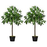Outsunny Set Of 2 Artificial Topiary Bay Laurel Ball Trees Decorative Plant With Nursery Pot For Indoor Outdoor Décor, 90cm