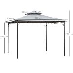 Outsunny 2-tier Roof Gazebo, 300lx300wx264h Cm, Steel Frame-black/grey