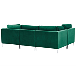 Modular Sofa Green Velvet U Shape 6 Seater With Ottoman Silver Metal Legs Glamour Style Beliani