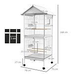 Pawhut Budgie Cage With Rolling Stand, Perches, Wheels, Large Parrot Cage For Finch, Canary, Budgie, Cockatiel, White