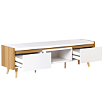 Tv Stand Light Wood And White Particle Board For Up To 66 ʺ With 2 Drawers Scandinavian Style Beliani