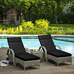 Outsunny Set Of 2 Outdoor Seat Cushion Set, Replacement Cushions For Rattan Furniture With Ties, 196 X 55 Cm, Black