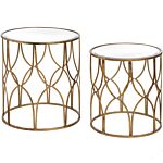 Set Of Two Lattice Detail Gold Side Tables