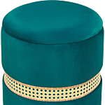 Set Of 2 Pouffes Cream Teal Green Velvet Rattan Bands Modern Boho Internal Storage Living Room Bedroom Beliani