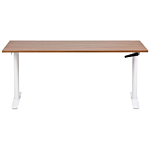 Manually Adjustable Desk Dark Wood Tabletop White Steel Frame 160 X 72 Cm Sit And Stand Round Feet Modern Design Office Beliani