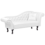 Chaise Lounge White Faux Leather Button Tufted Upholstery Right Hand Rolled Arms With Cushion Beliani