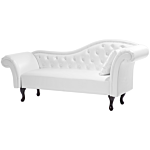 Chaise Lounge White Faux Leather Button Tufted Upholstery Right Hand Rolled Arms With Cushion Beliani