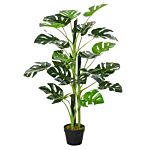 Outsunny 100cm/3.3ft Artificial Monstera Tree Decorative Cheese Plant 21 Leaves With Nursery Pot, Fake Tropical Palm Tree For Indoor Outdoor Décor